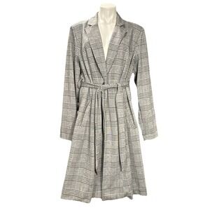 Torrid 18/20 Houndstooth Longline Belted Blazer Trench Jacket Black‎ & White NWT